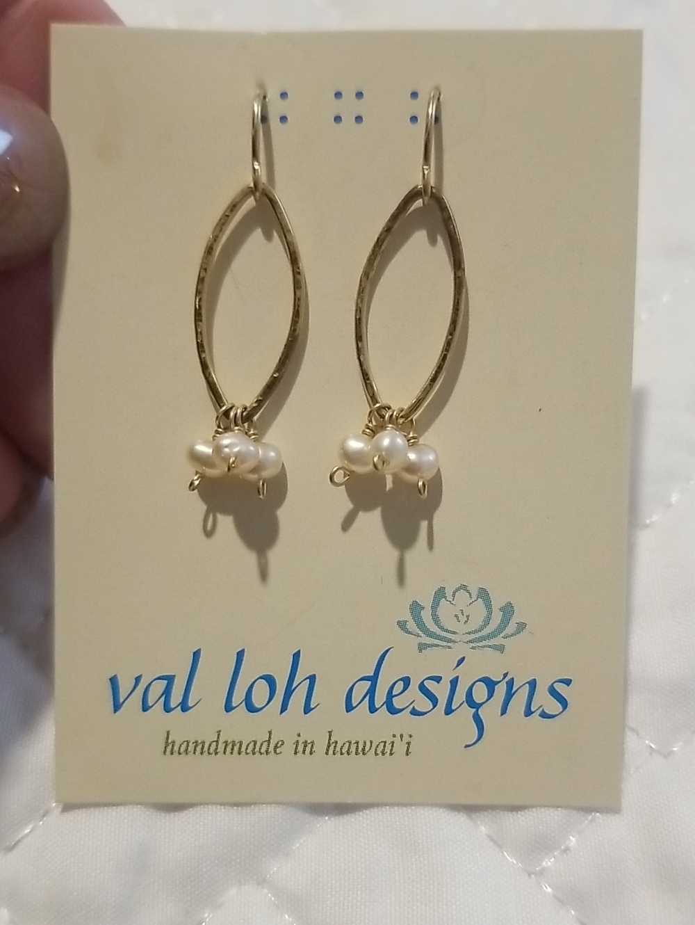 Gold Teardrop Earrings with White Pearl Clusters